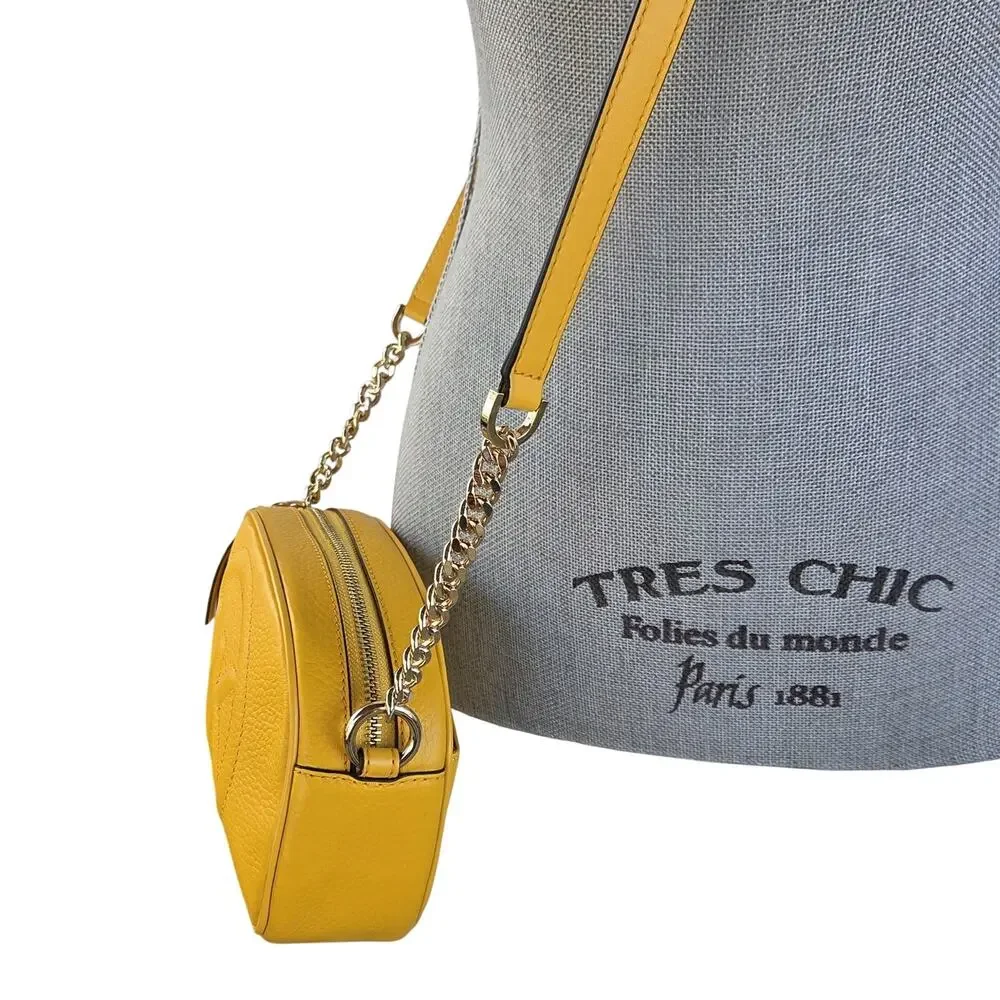 Michael Kors Yellow Crossbody Bag Brynn Pebbled Leather Chain Strap - Picture 5 of 12